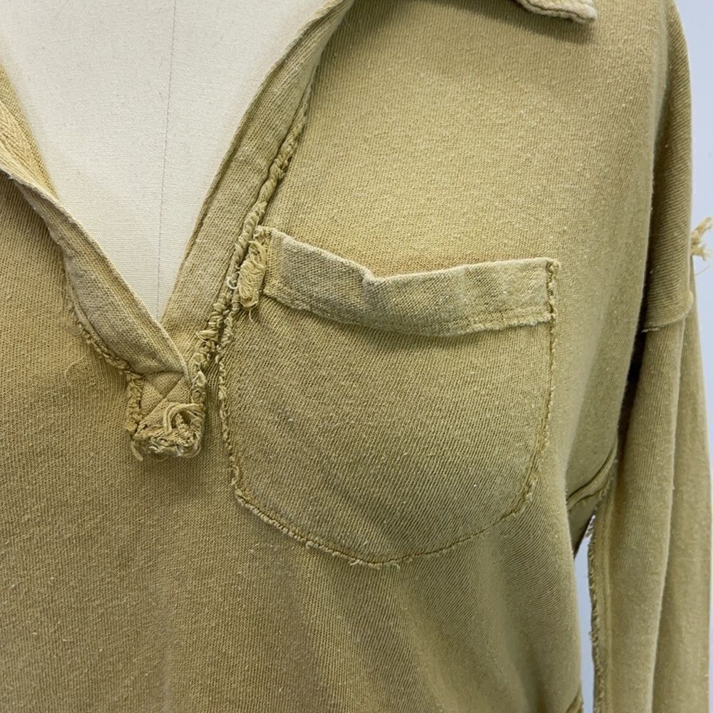Free People L/S Mustard Top Collared V-Neck Cuffs - Picture 10 of 16